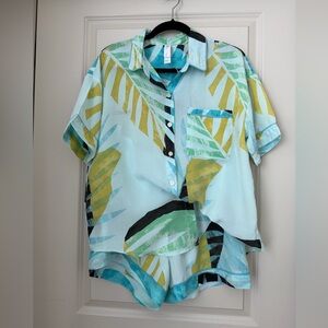 Stars Above Tropical Print Shirt in Blue and Green